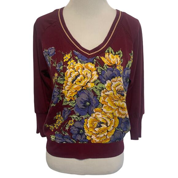 Anthropologie TINY Ashlee Floral Top Womens XS Purple V-Neck Puff Sleeve Boho - Picture 2 of 9